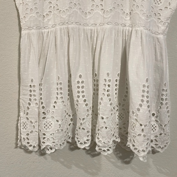 Ivy Jane Anthropologie Women LRG Babydoll Tunic White 100% Cotton Floral Eyelet - Picture 7 of 14